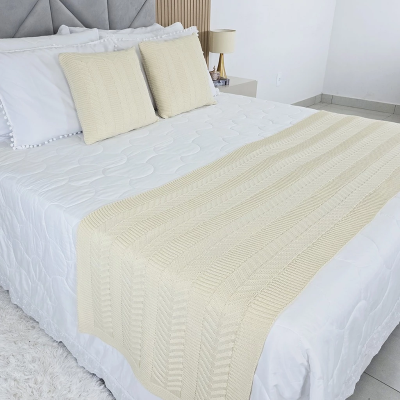 Kit Peseira Tricot Casal com 2 Almofadas | House Prime Brasil