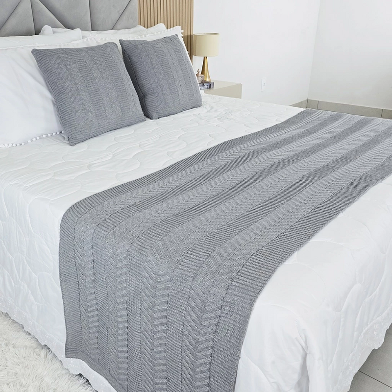 Kit Peseira Tricot Casal com 2 Almofadas | House Prime Brasil