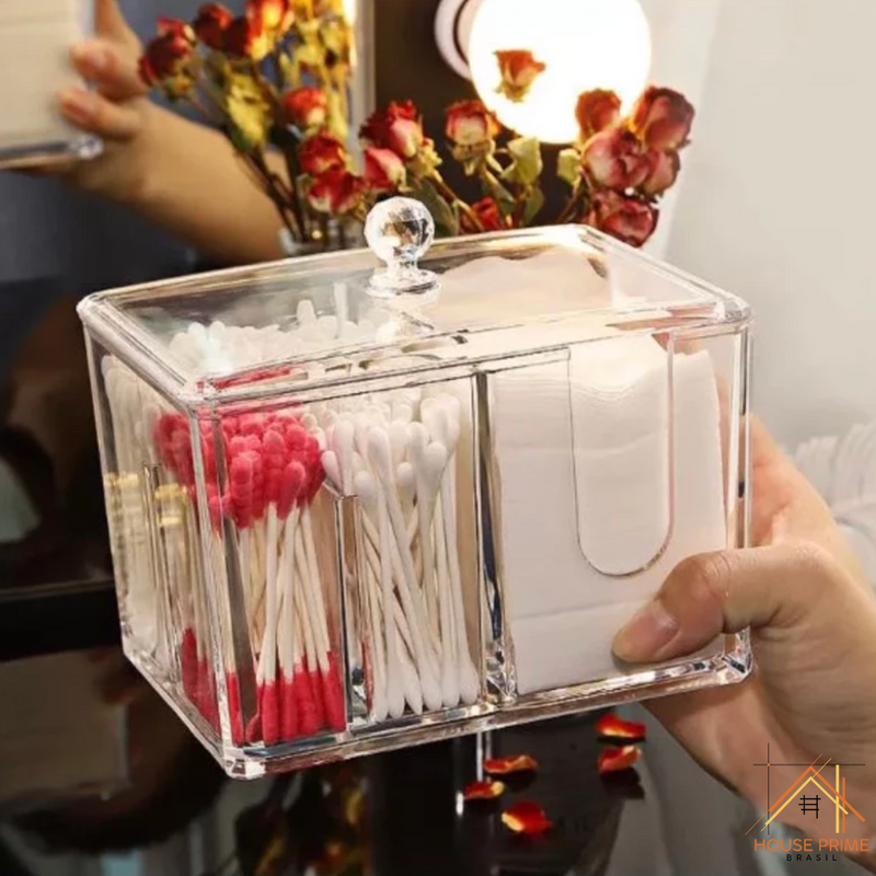 Organizador Acrílico 2 em 1 | Porta Algodão e Cotonete - House Prime Brasil