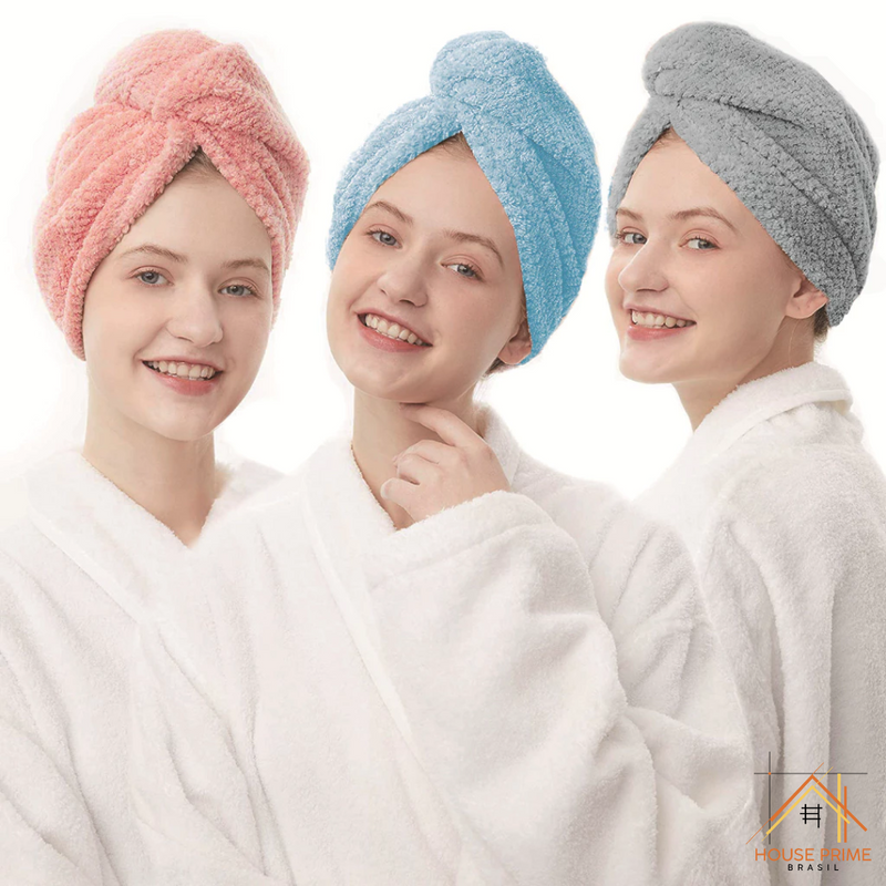Kit 4 Toalhas Cabelo Microfibra Grossa | Secagem Rápida - House Prime Brasil