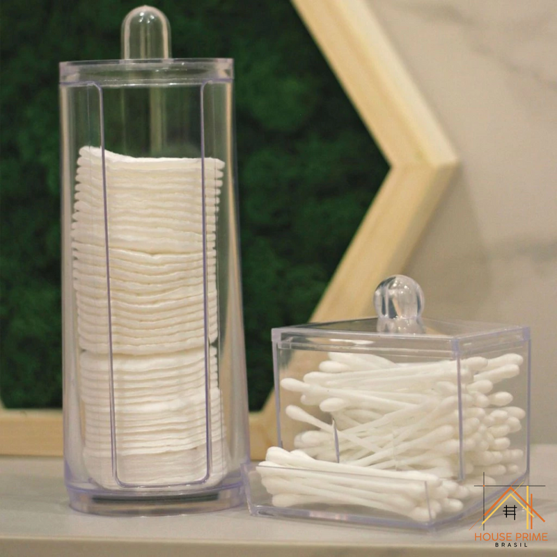 Conjunto Porta Algodão e Cotonete Acrílico | House Prime Brasil