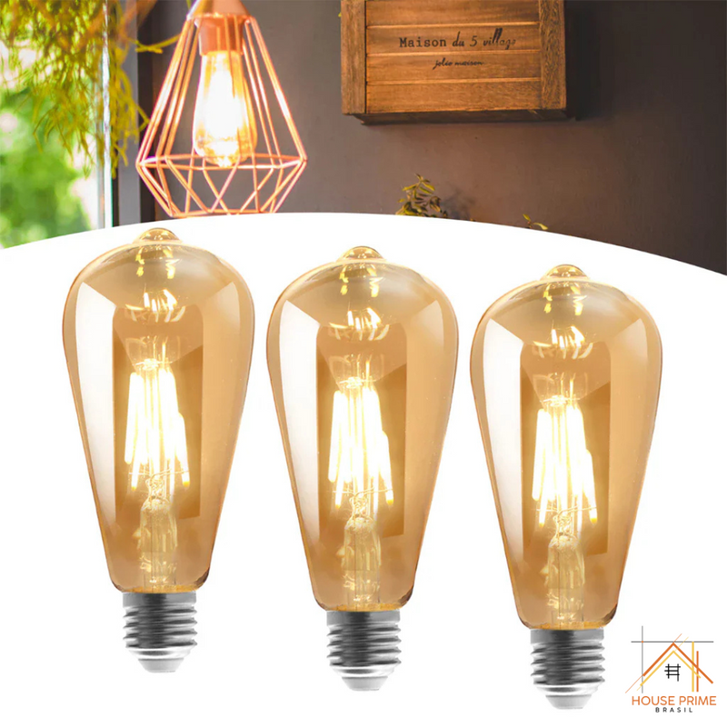 Kit 3 Lâmpadas LED Retrô | Luz Quente 4W - House Prime Brasil