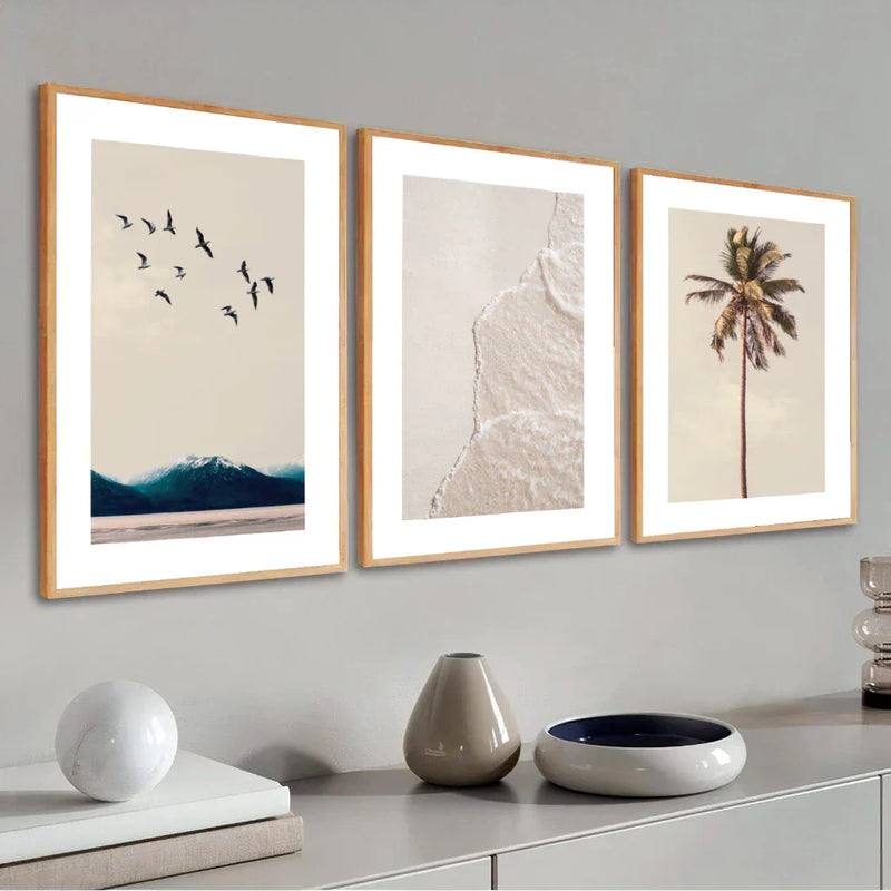 Kit 3 Quadros 50x70 com Moldura | Praia e Mar - House Prime Brasil