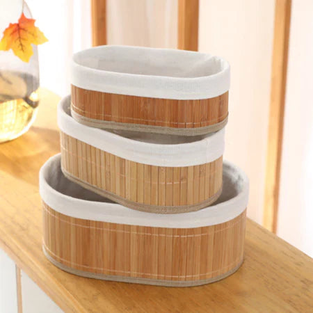 Kit 3 Cestos de Bambu com Forro | House Prime Brasil