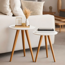 Jogo 2 Mesas Redondas Retrô | Pés Palito de Madeira - House Prime Brasil