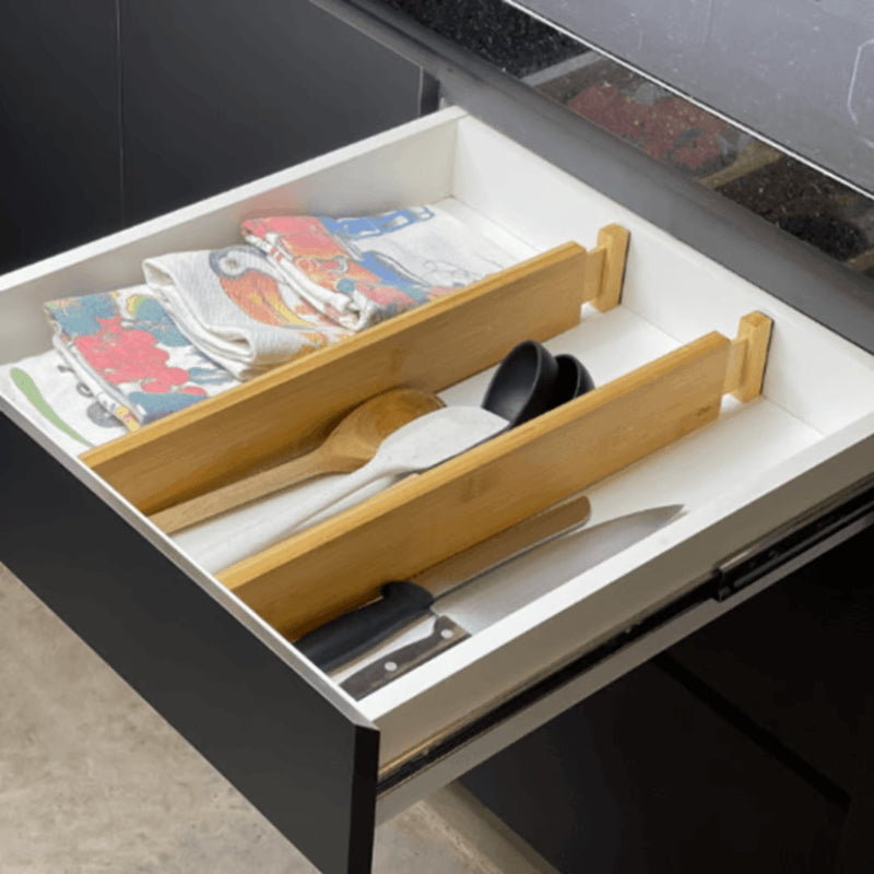 Kit 4 Divisórias de Gavetas Ajustáveis  Bambu  | House Prime Brasil