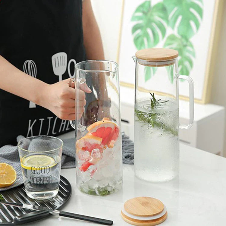 Jarra de Vidro com Tampa de Bambu | House Prime Brasil
